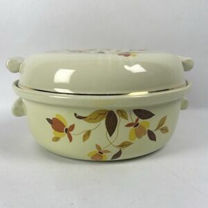 Vintage Hall Jewel Tea Autumn Leaf Round 2 Qt. Casserole Dish w/ Lid